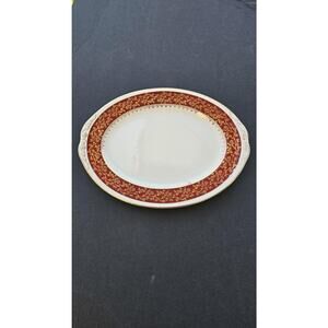 Vintage Craftsman Dinnerware Oval Platter Red Gold Floral 13" USA 18K Carat Gold
